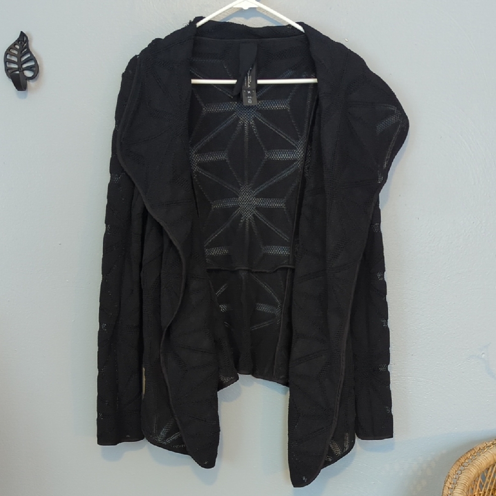 Karolina Zmarlak Black Structured Star Mesh Open Front Cardigan Jacket Medium M